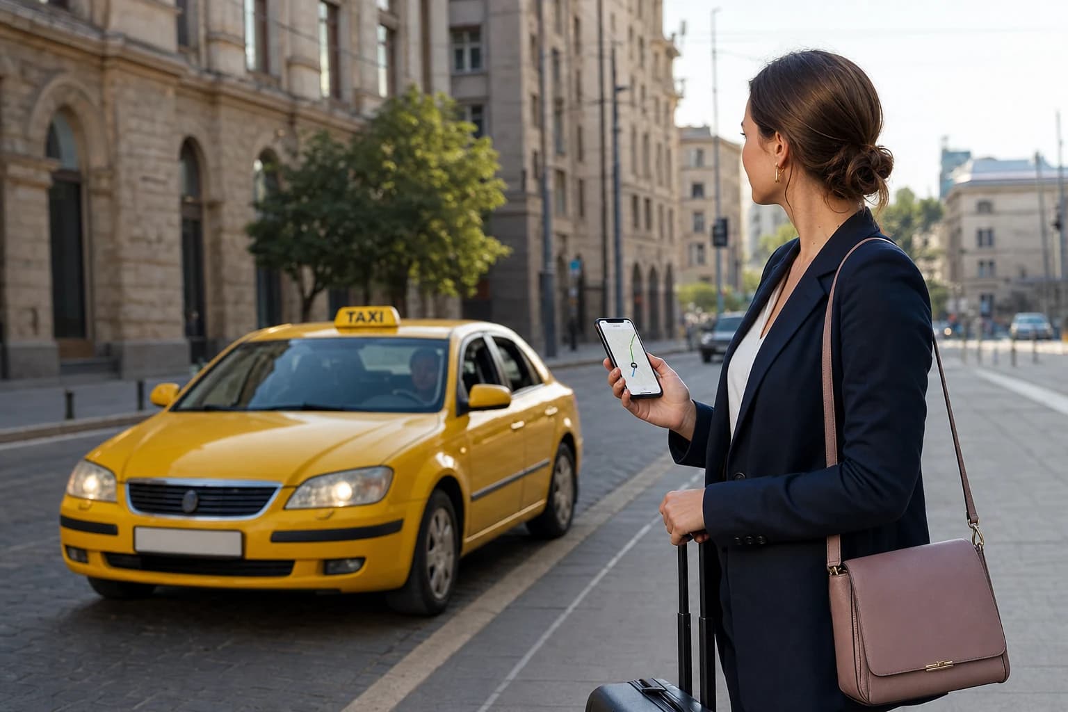 Passenger booking a classic yellow taxi from the Calltropic Dispatch mobile app
